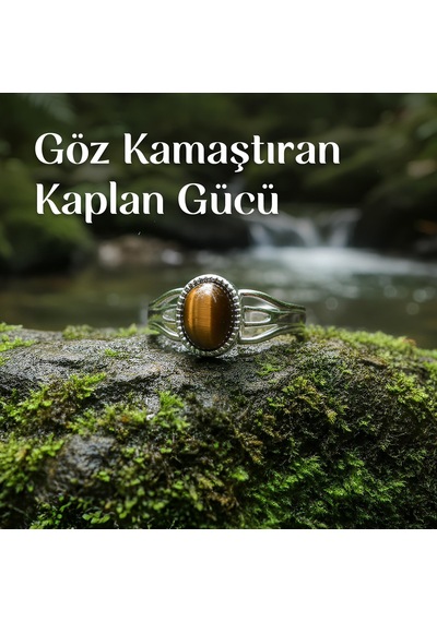 Kaplan Gözü Taşı Çelik Yüzük - Kararmaz Renkli