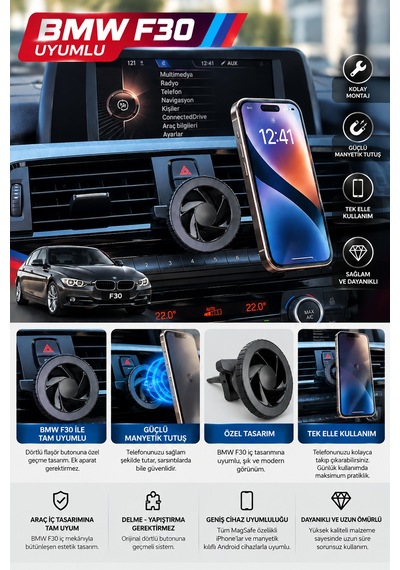 Bmw F30 Araç Içi Premium Telefon Tutucu - Araba Telefon Tutacağı Havalandırma Için