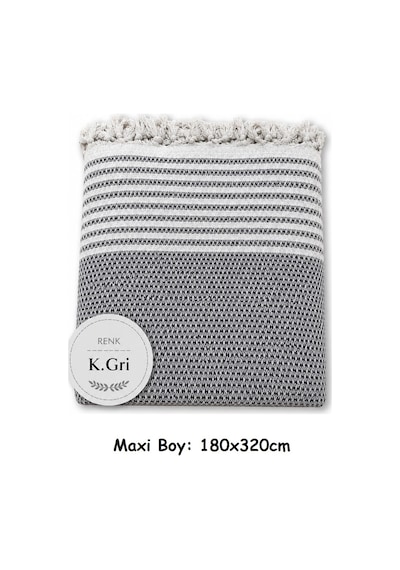 Pamuklu Kaymaz Hasır Dokuma Maxi Boy Kolları Örten Koltuk Örtüsü 180x310 - Koyu Gri