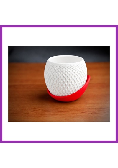 Bezos 3d Baskı Küre Saksı - Kafes Dokulu İki Parçalı Dekoratif Saksı - Beyaz-kırmızı Bty Standart 65663955
