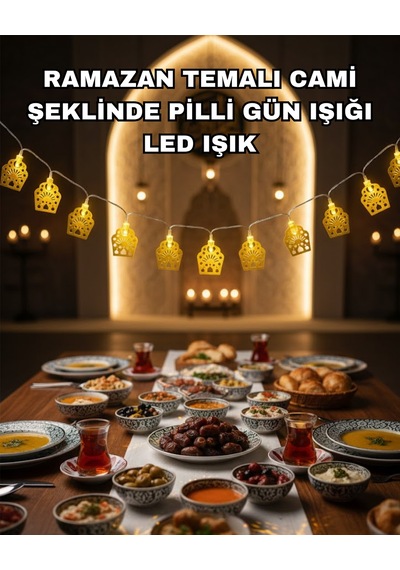 Dekoratif Ramazan Led Işık Pilli Cami Tasarımlı Zincir Aydınlatma