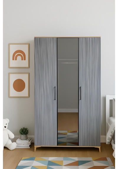 Ege 3 Kapaklı-çekmeceli Dolap Mdf Oksit Gri Renk Gürgen Ağacı Ayaklar Diğer