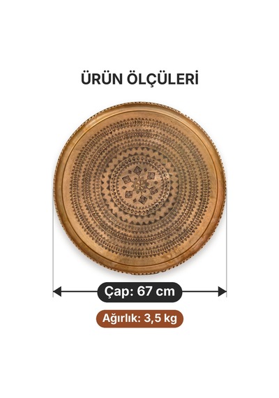 Binbir Trend 67 Cm El İşlemeli Otantik Desenli Kalın Urfa Bakır Tepsi Çarkıfelek Göbekli