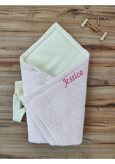 Isme Özel Nakışlı Bebek Battaniyesi Hastane Çıkışı Bebek Kundağı Yenidoğan Hediyelik Mevlütlük Knd45454 Pembe