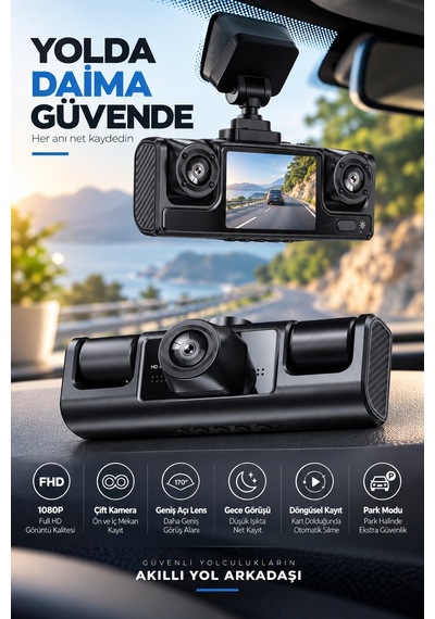 Çift Kameralı 1080p Full Hd Araç Kayıt Kamerası - Lisinya