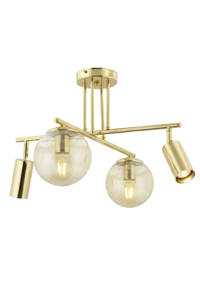 Velinor Cam Küre Ve Spotlu Modern Avize Salon & Oturma Odası Avizesi Gold