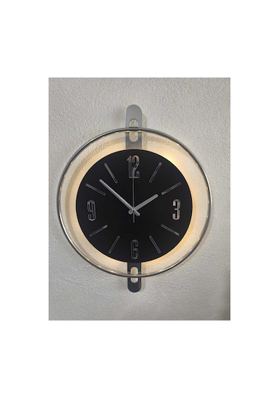 Pey Aksesuar 50x70 Cm Metal Ahşap Ve Işığın Muhteşem Uyumu Duvar Saati Dekoratif Metalik