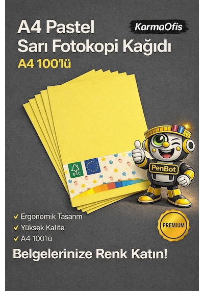 A4 Pastel Sarı Fotokopi Kağıdı 100 Lü Renkli Yazıcı Kağıdı