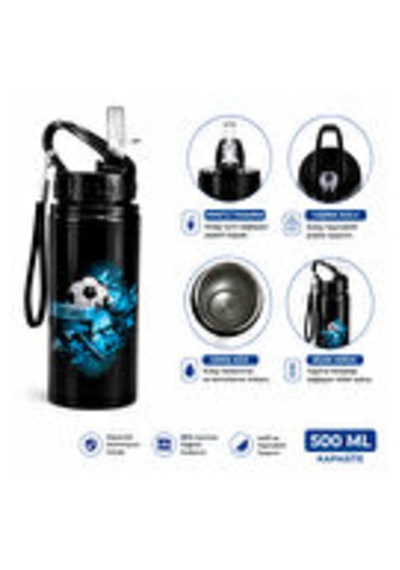Alüminyum Matara 500 Ml Çocuk Su Matarası Pipetli Sızdırmaz Dayanıklı Taşıma İpli Belkıs Siyah