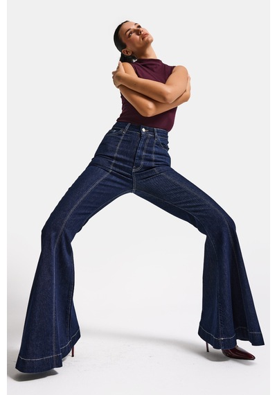 Itsbasic Kadın İndigo 7s6-50 Flare Fit Viskon Kumaş Elastan Denim Jean