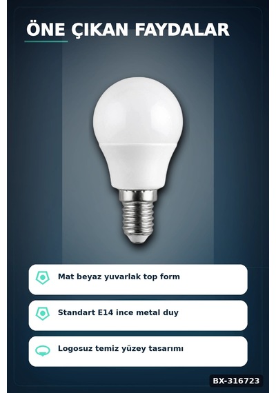 Led Top Ampul E14 İnce Duy 6w 6500k Beyaz Işık 540 Lümen Avize Aplik Ampulü Bx-316723