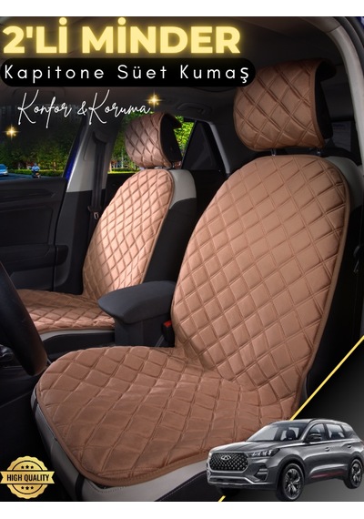 Chery Tiggo 7 Pro Uyumlu 2'li Süet Oto Koltuk Minderi Universal Hızlı Montaj Su Geçirmez A1 Kahverengi