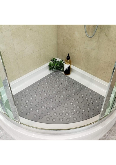 Mainshop Duş Paspası Kaymaz Banyo Paspası Duş Vantuzlu Gider Delikli 54x54 Cm M-163 Gri