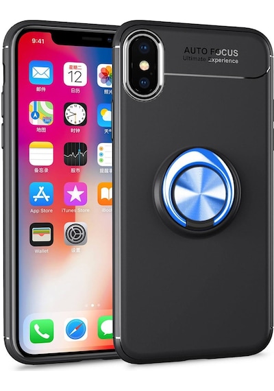 Apple iPhone Uyumlu  Uyumlu Xs Max Kılıf Range Yüzüklü Silikon - Siyah-mavi