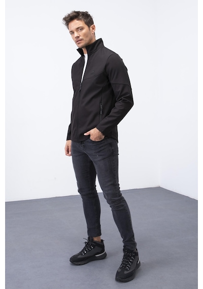 Tommylife Tommy Life Siyah Fermuarlı Dik Yaka Su Ve Rüzgar Geçirmez Softshell Erkek Mont - 88050 Siyah