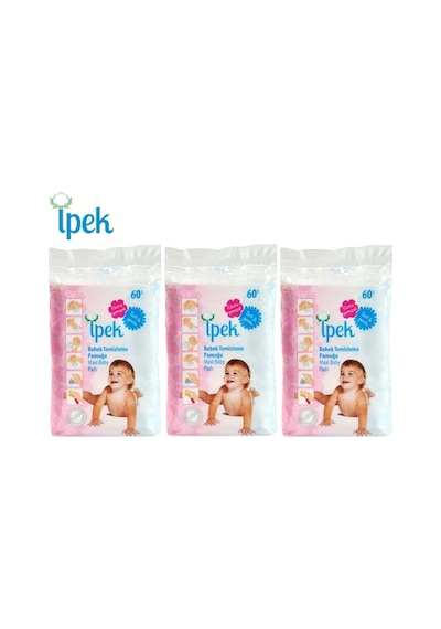 İpek Bebek Temizleme Pamuğu 180 Adet (3Pk*60)