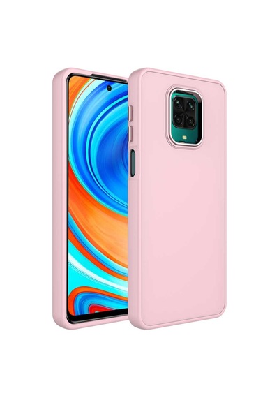 Xiaomi Redmi Note 9s Kılıf Metal Çerçeve Ve Buton Tasarımlı Silikon Zore Luna Kapak Pembe