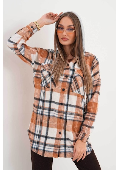 Polologin Butik Kadın Oduncu Kapşonlu Kahverengi Spor Gömlek Kahverengi