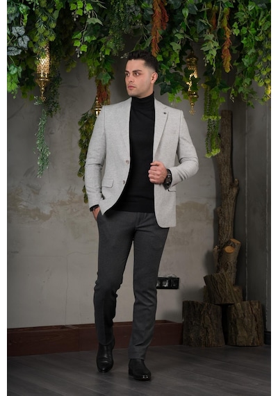 Sir Yünlü Mono Yaka Kaşmir Çift Yırtmaç 6 Drop Kışlık Erkek Tek Ceket Sr67502 001
