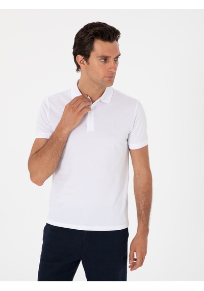 Beyaz Slim Fit %100 Pamuk Polo Yaka T-shirt