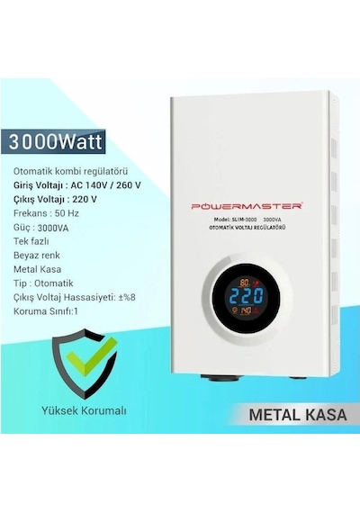 Powermaster 3000va Otomatik Voltaj Kombi Regülatörü Slım3000