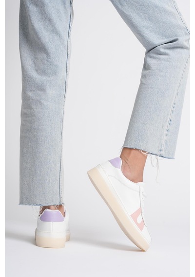 Mubiano Kadın Hakiki Deri Beyaz Pudra Lila Spor Ayakkabı Sneakers Casper Beyaz