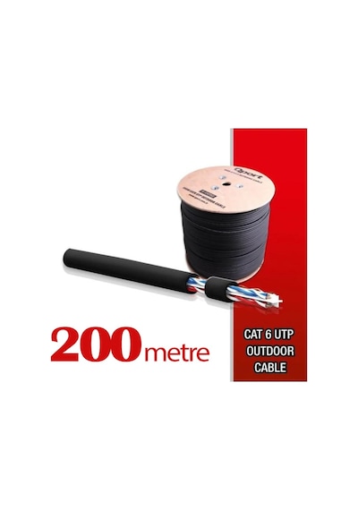 Qport Yüksek Bakır Utp 23Awg 0.58 MM Dış Ortam Cat6 Outdoor Kablo 200 Metre