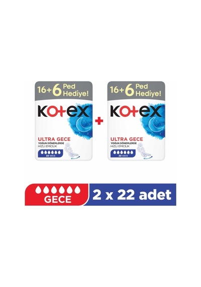 Kotex Ultra Dev Gece Hijyenik Ped 22'li 2 Adet