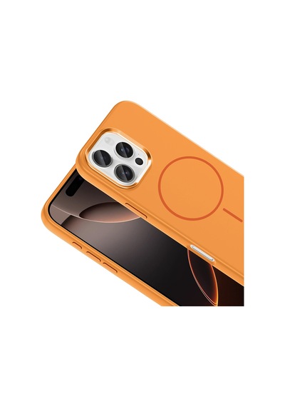 Apple Uyumlu iPhone 16 Pro Kılıf M-safe Şarj Özellikli Metal Kamera Çerçeveli Edi Silikon Kılıf Turuncu