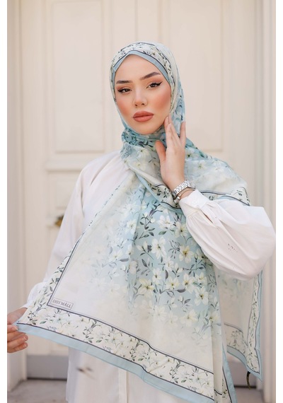 Mimiyum Lemon Flower Nayf İpek Şal - Turkuaz