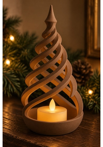 Minimalist Spiral Noel Ağacı Şeklinde Led Mum Tutucu Kahverengi