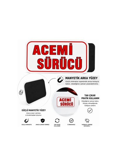 Mega Oto Market Acemi Şoför - Acemi Sürücü Magneti Tak Çıkar Manyetik Araba Bagaj Uyarı Levhası - Acemi Sürücü