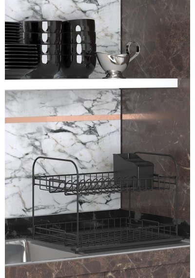 Geseus Home İki Katlı Tabaklık Bulaşıklık Mat Siyah Kb007s Siyah