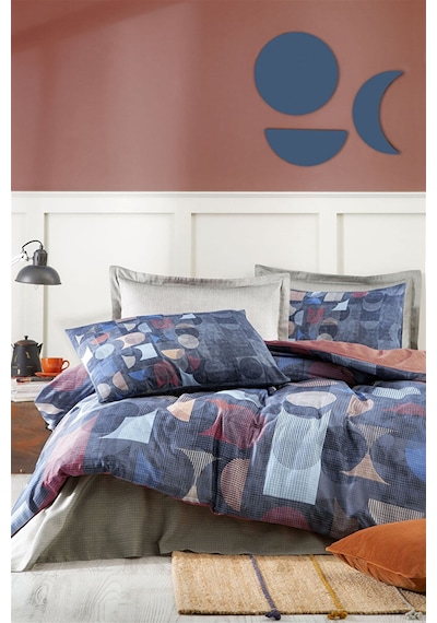 Özdilek Colored Shape Çift Kişilik Soft Life Saten Nevresim Takımı-Lacivert
