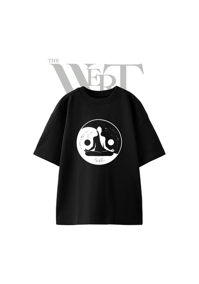 Thewert Meditasyon Yinyang Tasarım Baskılı Ünisex Siyah Oversize T-shirt