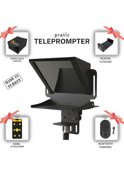 Pratic Prompter Pratic Teleprompter Kumanda + Çanta+telefon Tutucu Yerli Ve Milli Ürün & Yazılım 33,5cmx8cmx21,5cm