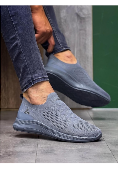 Bağcıksız Triko Spor Ayakkabı-gri-86 Gri