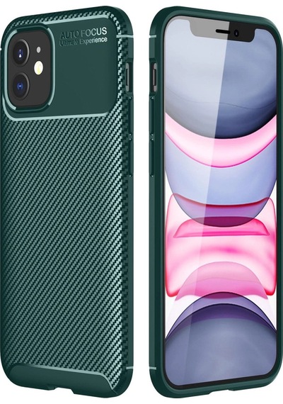 Apple Uyumlu  iPhone 12 Mini Kılıf Auto Focus Karbon Kapak Yeşil
