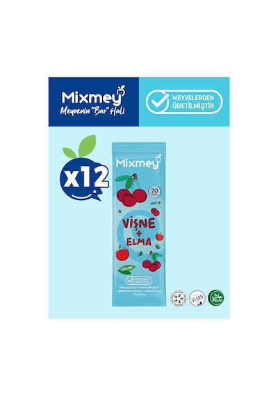 Mixmey Vişne Meyve Barı 12 Adet | Atıştırmalıklar – Vegan, Glutensiz, Koruyucusuz (20GR X 12 ADET)