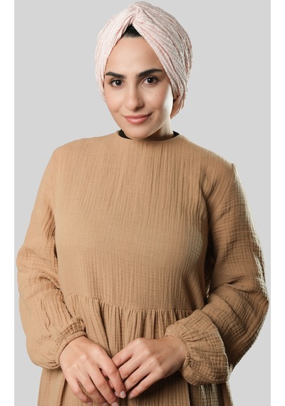 Hürrem Bone Somon Çapraz Büzgülü Piliseli Tesettür Bone Fukuro Kendinden Desenli 2316 39 Somon