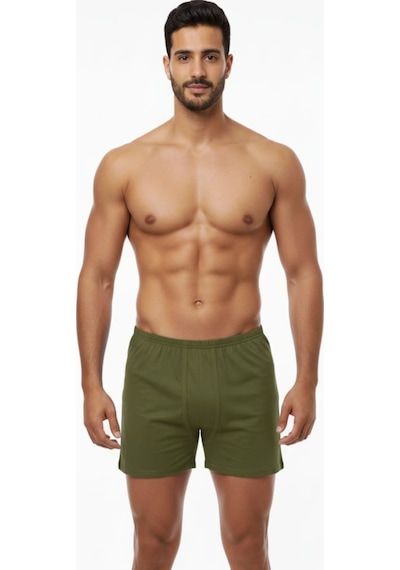 Enmodaiçgiyim 7 Adet Haki Yeşil %100 Pamuk Rahat Kesim Erkek Paçalı Külot Boxer