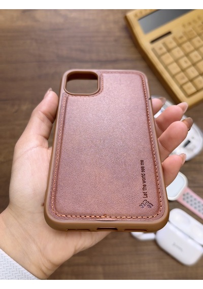 Apple iPhone 11 Pro Uyumlu Premium Deri Dokulu Darbelere Karşı Dayanıklı Nazal Silikon Kılıf Kahverengi