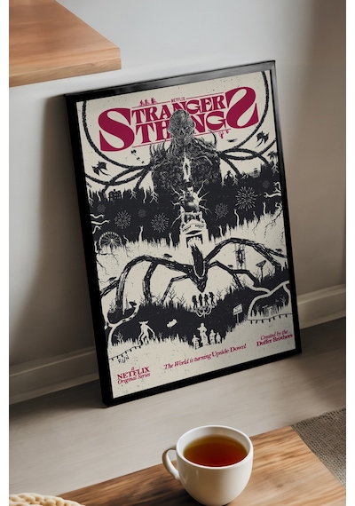 Stranger Things Siyah Ahşap Çerçeveli Poster, Dizi Duvar Tablosu