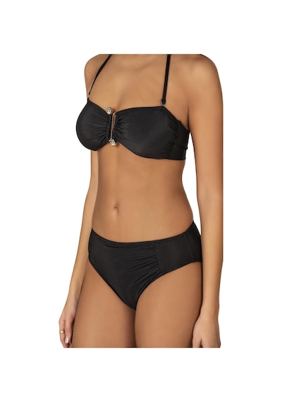 Endeep Kadın Aksesuarlı Fitilli Dokulu Siyah Bikini Takımı-siyah Siyah