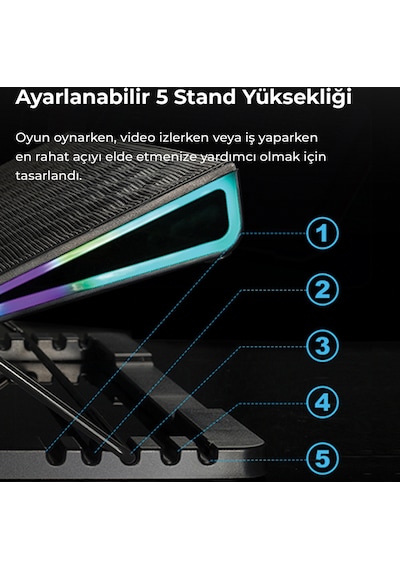 Bix BX-CP01G RGB Aydınlatmalı Dijital Kademeli Gaming Notebook Soğutucu