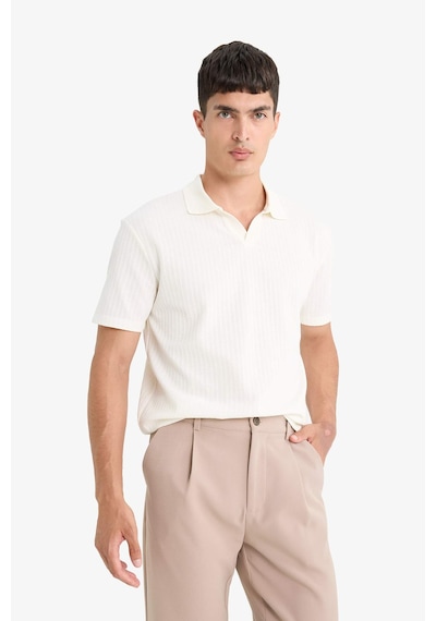 Defacto Regular Fit Polo Yaka Waffle Kısa Kollu Tişört F0315ax25auer140 Ekru