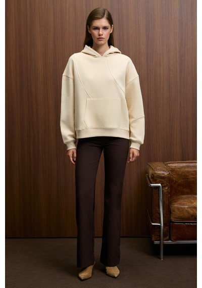 ETHIQUET E YRA Kadın Oversize Dikiş Detaylı Kapüşonlu Vizon Sweatshirt