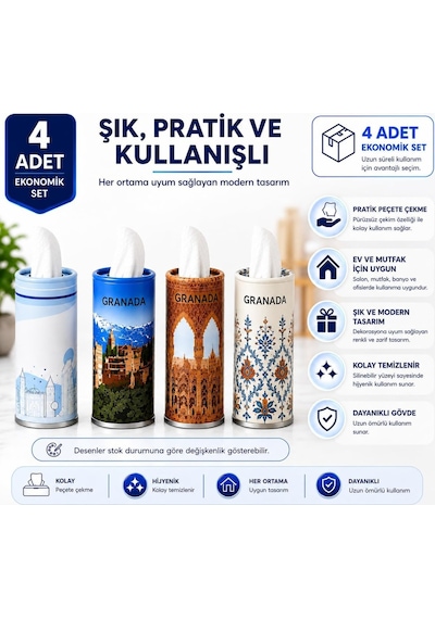 Ayrex Orret Home 4 Adet Araç Bardaklığı Uyumlu Peçetelik Araç İçi Peçete Kutusu Silindir Peçete Dispenseri Bar Diğer