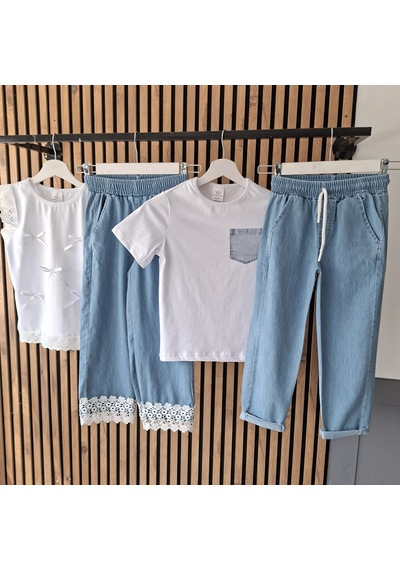 Sy Store Beyaz Bluz & Denim Pantolon Takımı Beyaz-mavi