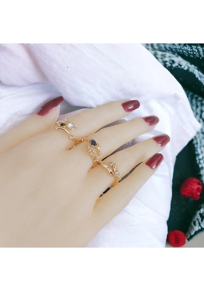 3'lü Modern Vintage Yüzük Seti Altın Renk Gold